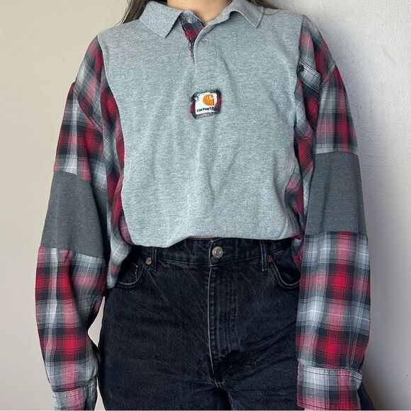 Reworked Carhartt Long Sleeve Relaxed Fit Western Country Cowgirl Flannel Shirt - Picture 5 of 5
